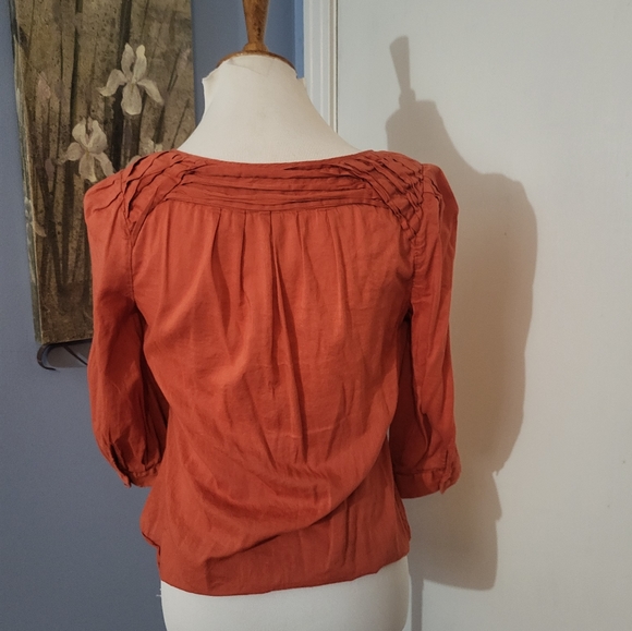 Anthropologie Maeve Top Rust Pleats 3/4 Sleeve Buttons - Picture 3 of 6